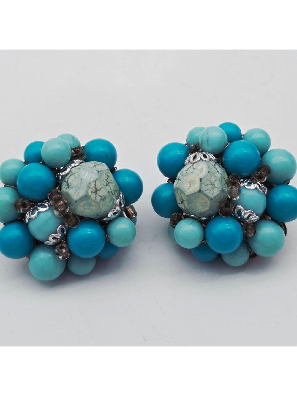 Vintage Turquoise Beaded Clip-On Earrings Made In Japan
